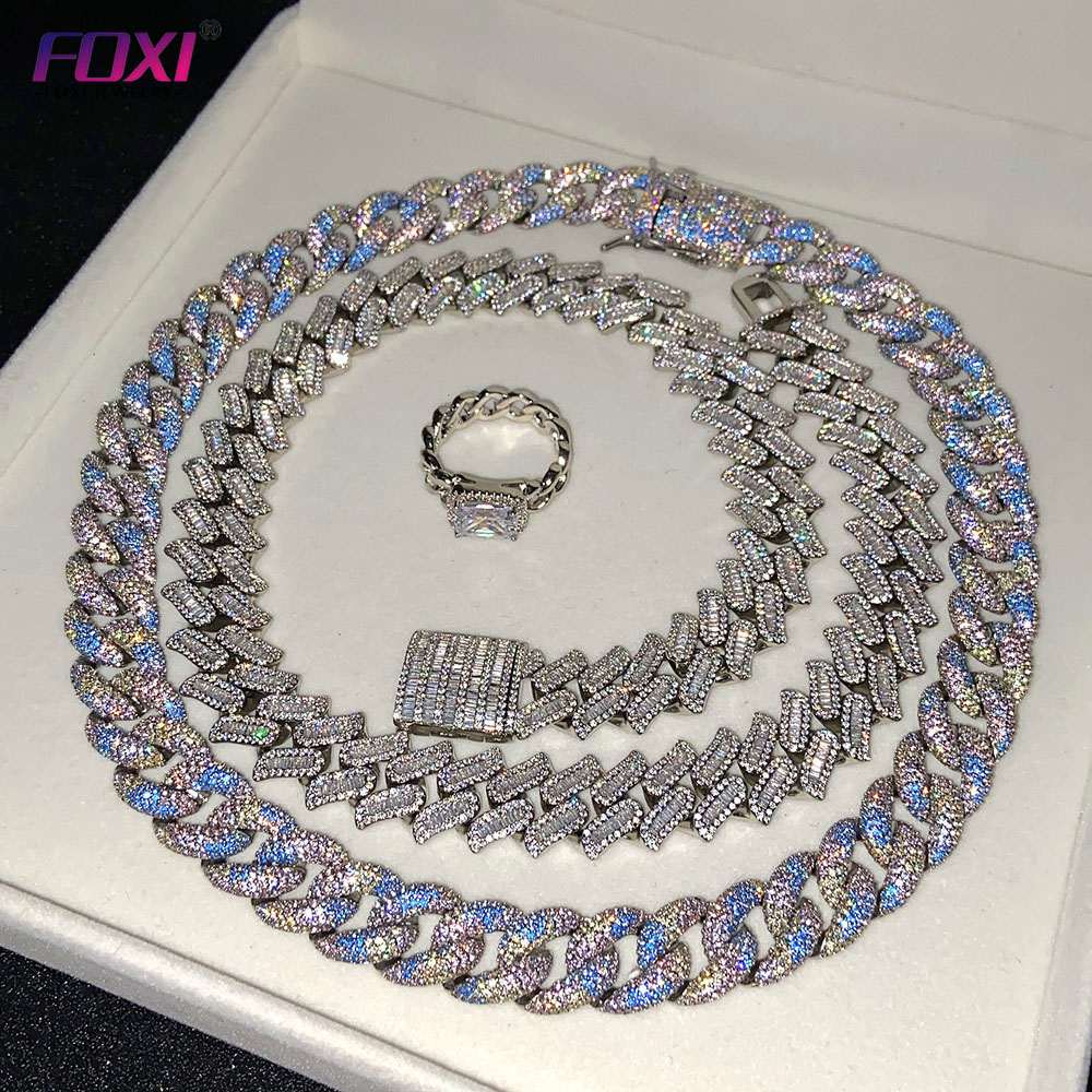 Hip Hop custom moissanite silver jewelry Iced out VVS Moissanite Stone Cuban Link Chain 2021 For Men