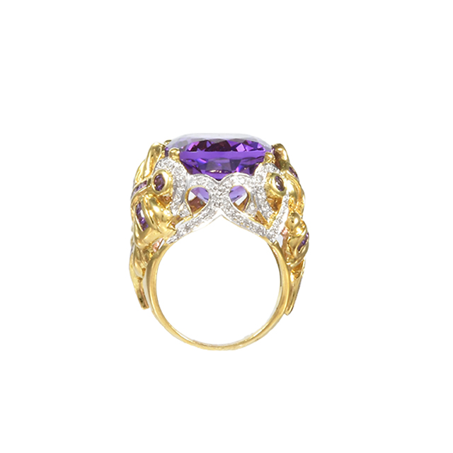 Amethyst High Quality 18 K Gold Blue topaz and Diamonds Lady Ring Luxury Accessories Jewelry