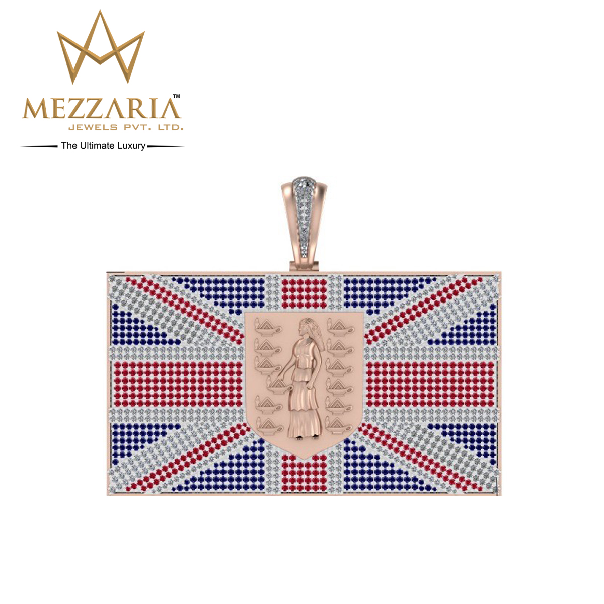 High Quality Icey 10k England Love Flag Color Stones Iced Out Natural Diamond Pendant Unisex Jewelry