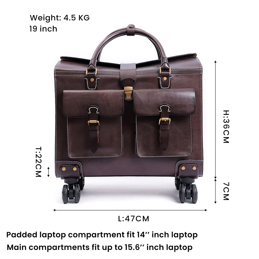 Genuine Leather Travelling Bags Luggage Trolley Se