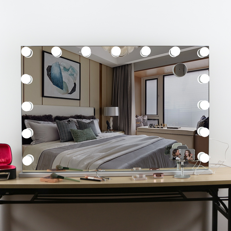 LED  Custom Wholesale  Portable Desktop Cosmetic Smart Table Makeup Mirror with 15 PCS bulbs mirror