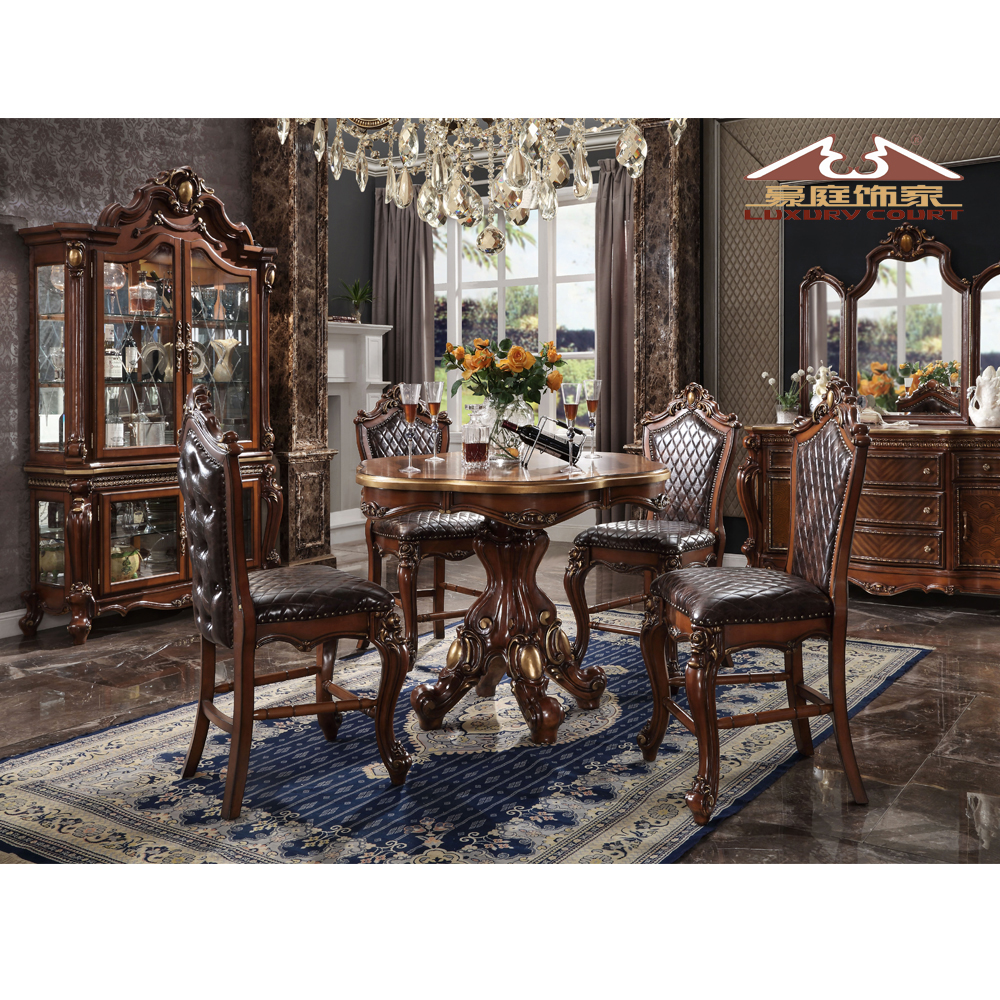 Luxury European wood golden elegant dinning table set 6 seater design home royal dining room furnitu