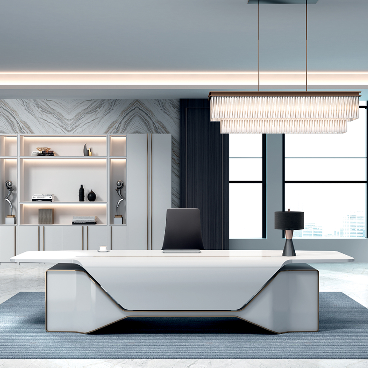 Modern White Gold Solid Wood Furniture Classic High Tech Luxury Boss Director Table Executive CEO Of